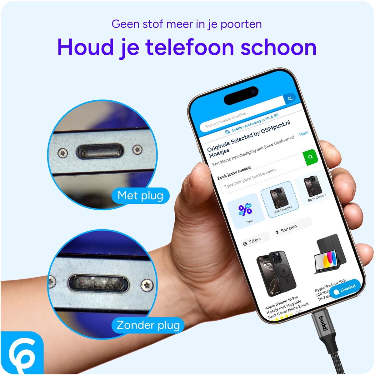 USB-C stofdichte plug 2-pack voor smartphone, tablet, MacBook, laptop – zwart kapje tegen vuil en water - Afbeelding 5