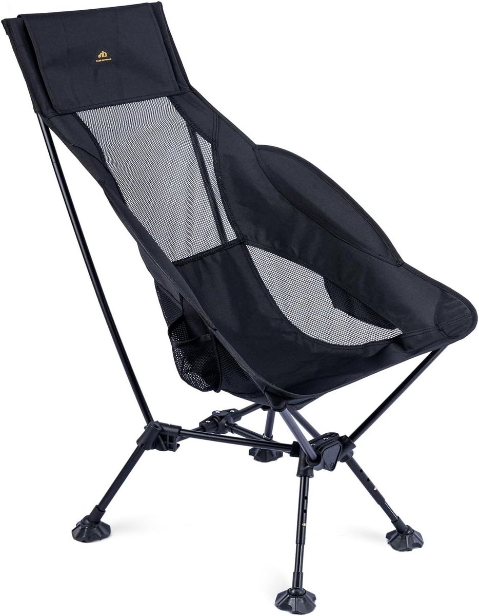 iClimb Ultralichte compacte camping opvouwbare strandstoel met anti-zinkende grote voeten (zwart - driehoekig frame hoge rug - 2 stuks)