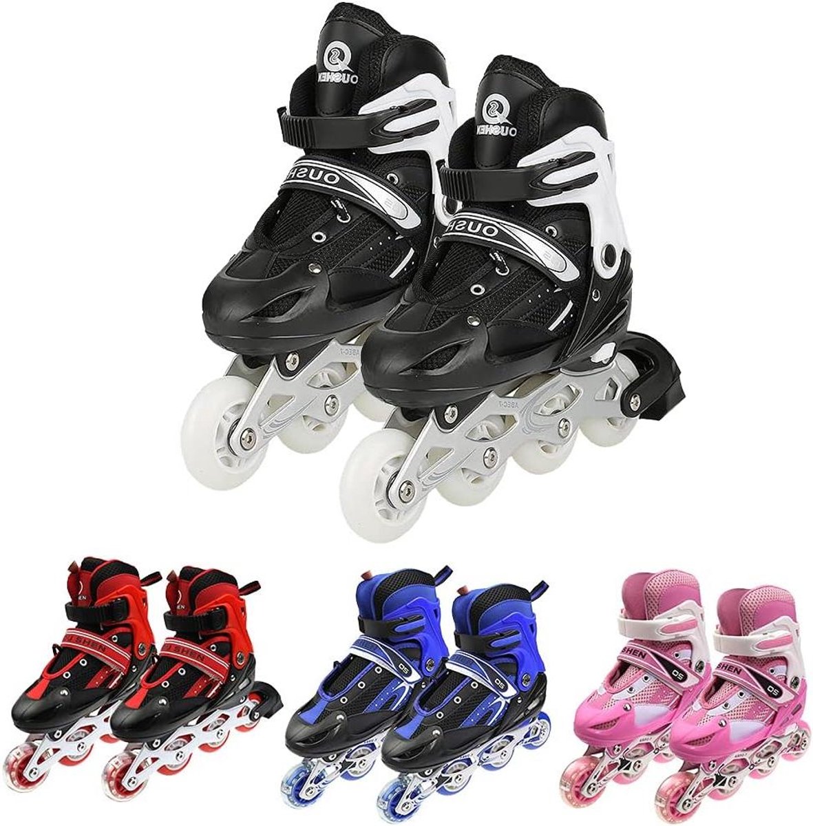 Kinder rolschaatsen - Inline skates peuters - Leren skaten - Zelfverlichtende wielen - Verstelbaar - Zwart