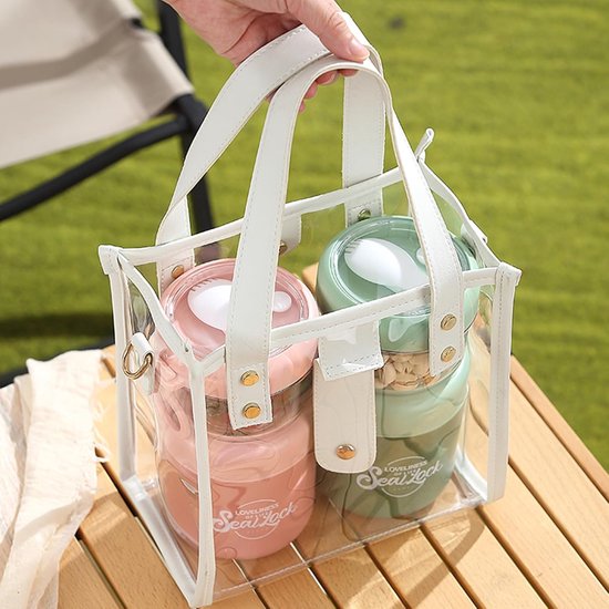 Yoghurt Beker to Go - 860 ml - Muesli Beker met Lepel - RVS Isolerende Lunchpot - Lekvrije Soepbeker - Voor School en Werk - Roze — afbeelding 2