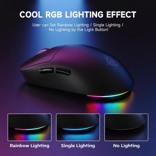 ATTACK SHARK X MAGIC-REFINER G6 Draadloze Gamingmuis, 72 g lichtgewicht, 24.000 dpi, 1000Hz Polling Rate, BT/2.4G Draadloze/Bedrade Gamingmuis, RGB, 750 mAh Batterij, met Griptape voor pc/Mac - Zwart — afbeelding 4
