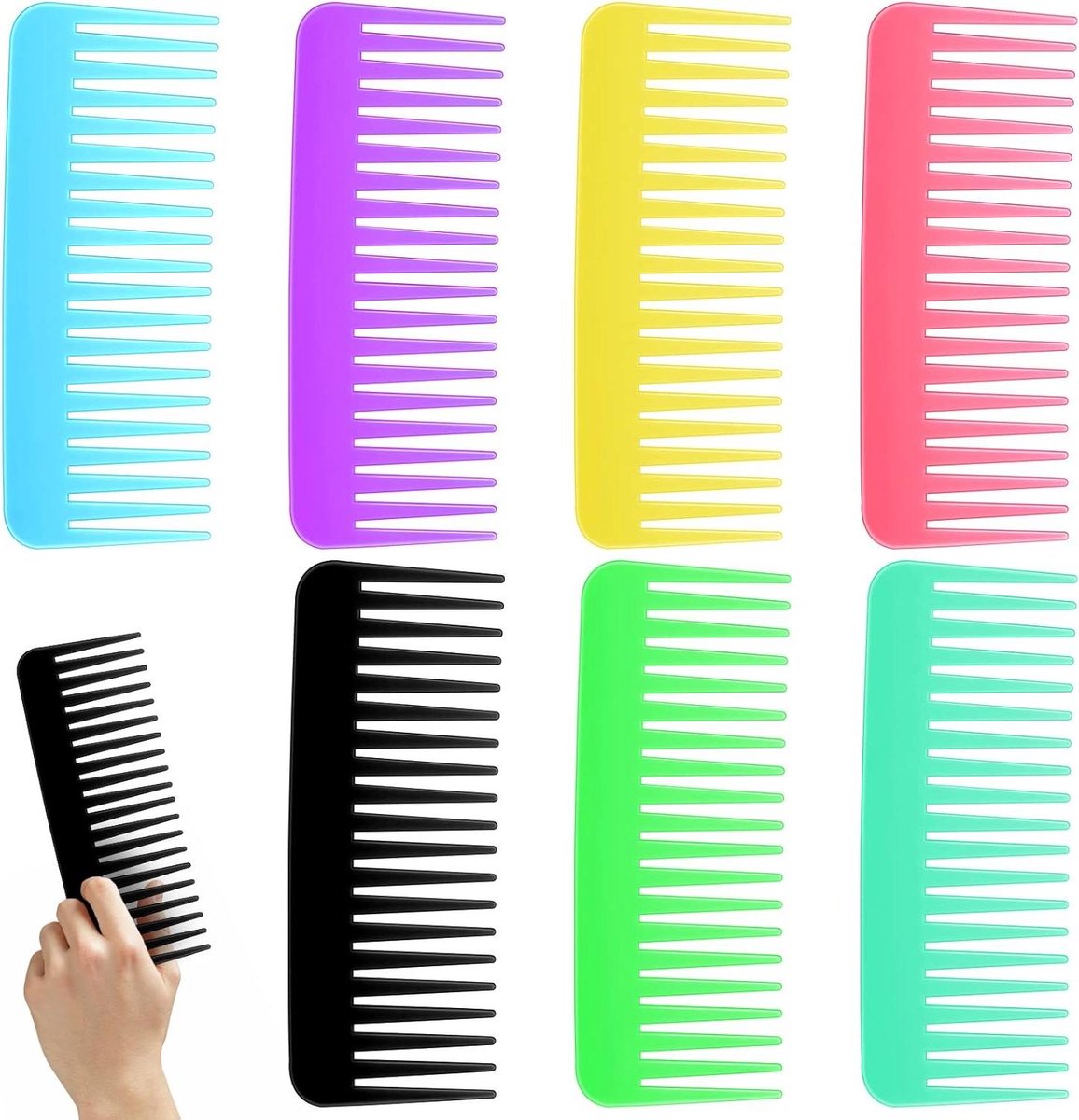 Brede Tandenkammen - Ontklitter Kammen - Dagelijks Gebruik - 100 Stuks Set - 15 cm Lengte - 7 Kleuren