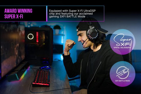Gaming Soundbar - Surround Sound Speaker - Home Entertainment - Super X-Fi Technologie - Compact Subwoofer - Zwart — afbeelding 2