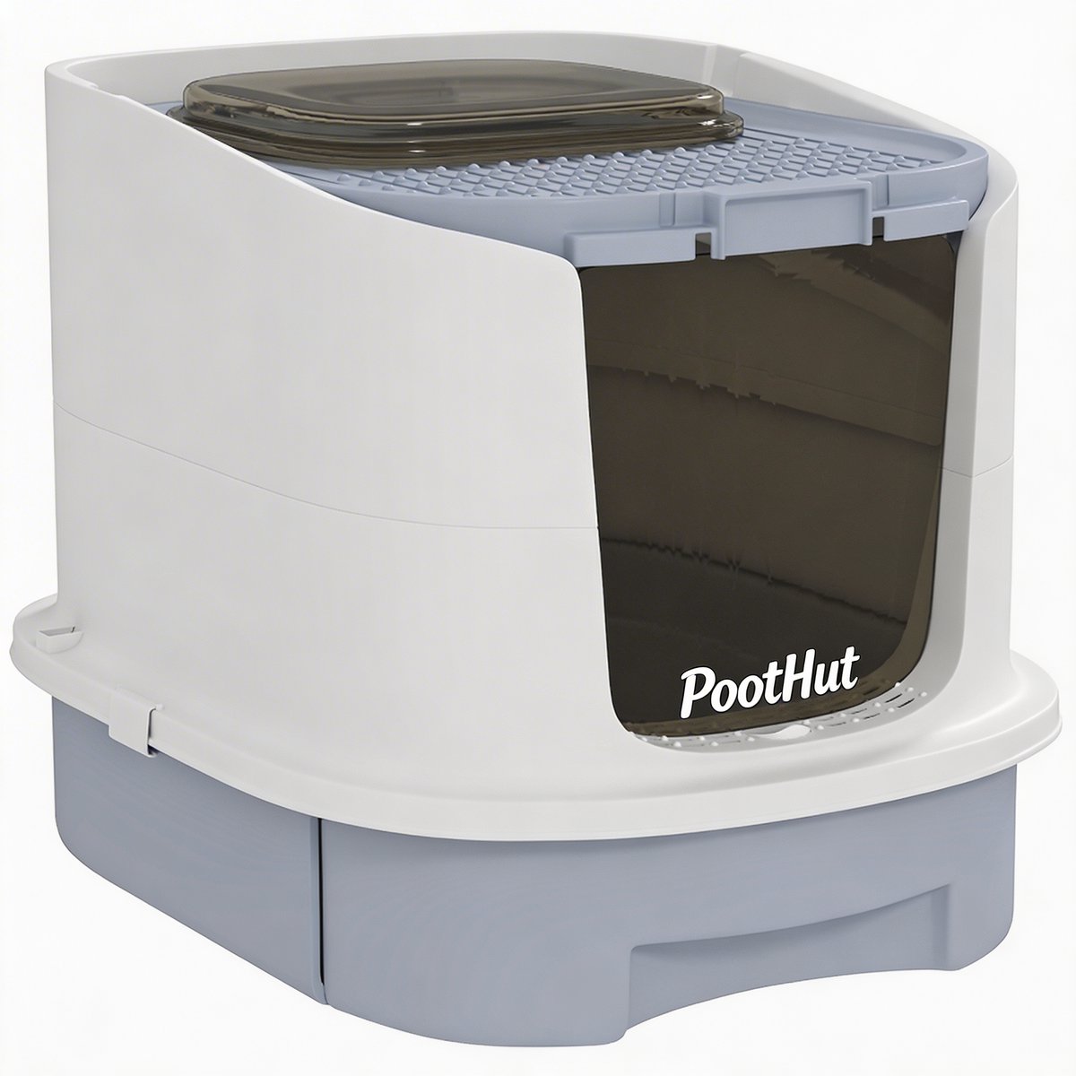 Kattenbak - ROLIPO - gesloten kattenbak met deksel - top entry kattentoilet - kattenbak met schep - geurcontrole - uitschuifbare lade - kattenbak voor katten tot 4,5 kg - grijs - 40,5 x 52,5 x 42,5 cm