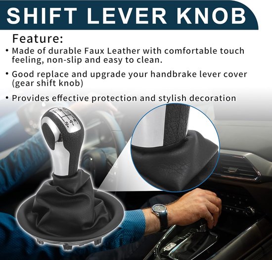 Schakelknop met Afdekking - Pookknop Versnellingsbak - Auto Interieur Upgrade - 5-Versnellingen Handmatig - Zwart Zilver — afbeelding 5