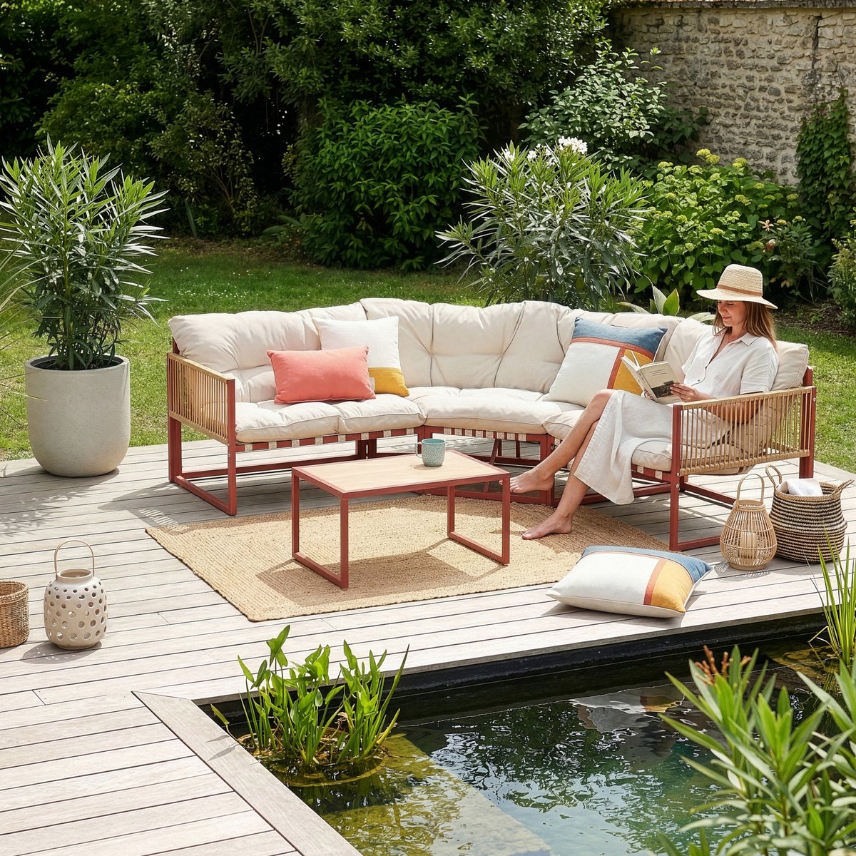 Loungeset Karg tuinset met kussens rood en beige casa.pro