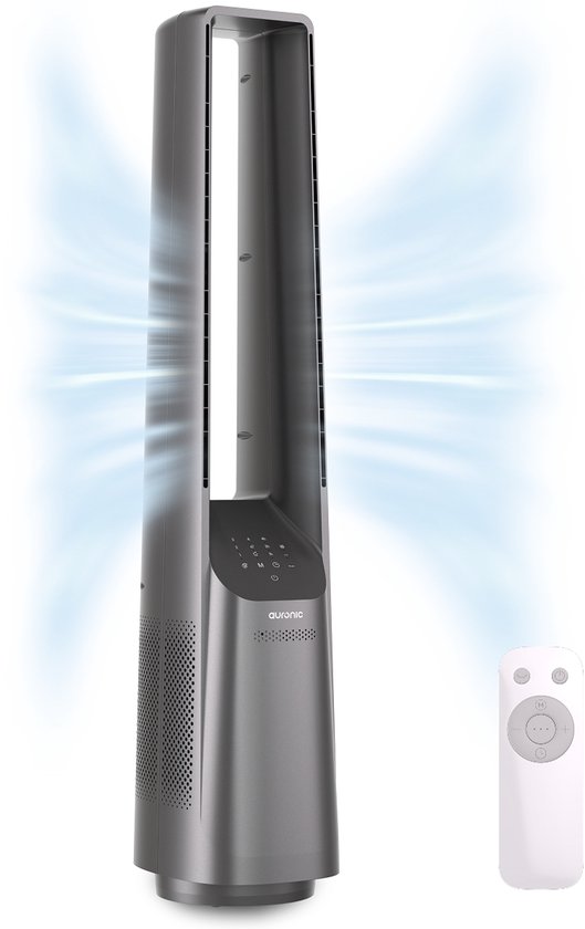 Bladloze Auronic torenventilator 101 cm, stille vloerventilator 6 snelheden, 3 programma’s, timer, lichtgrijs