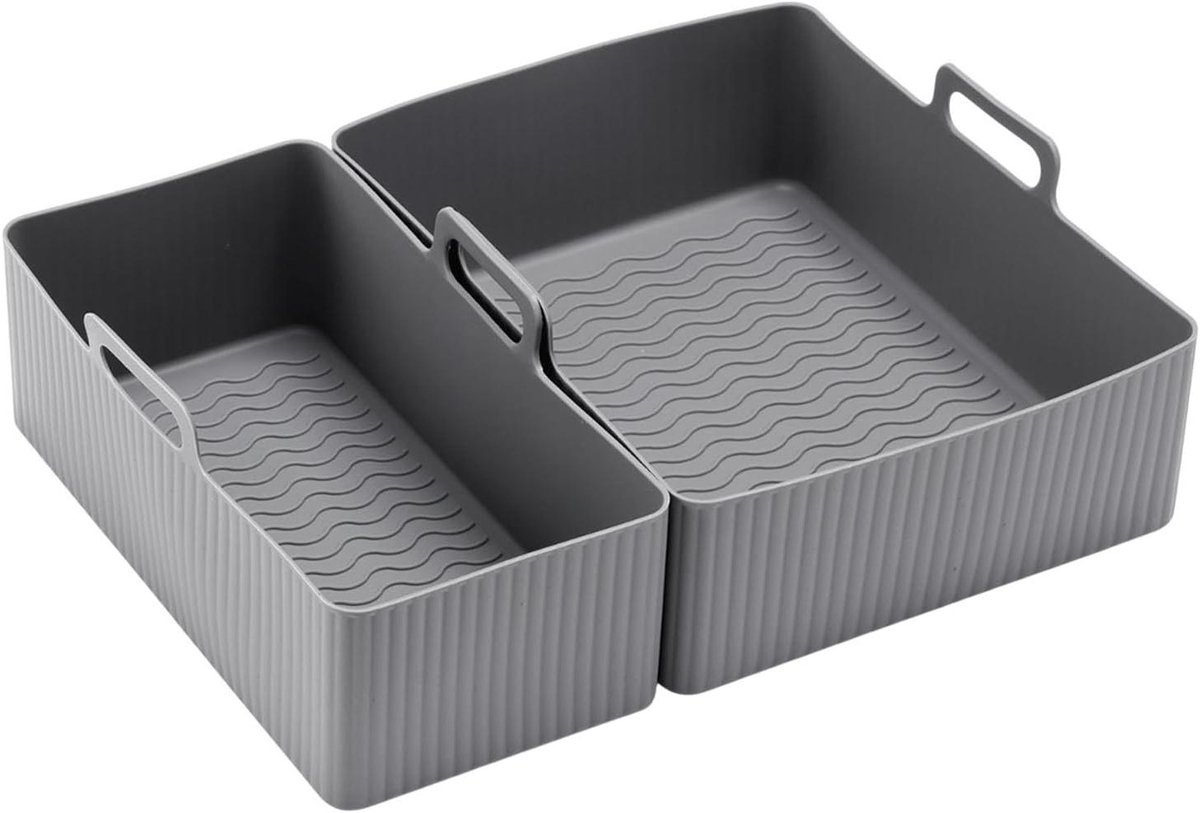Airfryer Bakvorm Siliconen Liner Lekker Koken Herbruikbaar Non-Stick 2 Stuks Grijs Zwart