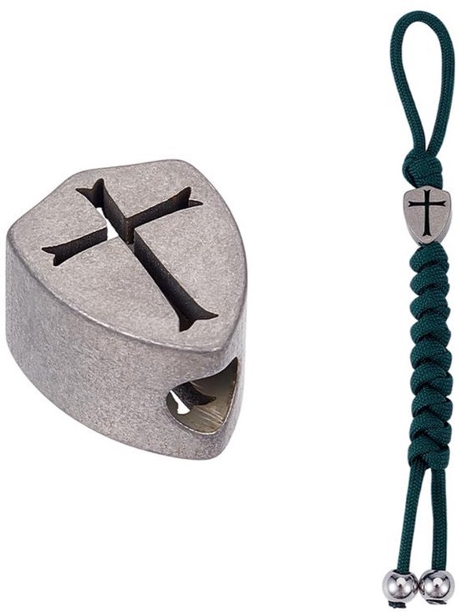 Lanyard Cross 1.2 cm - Titanium Legering Kralen - Platina Kleur - EDC Hanger