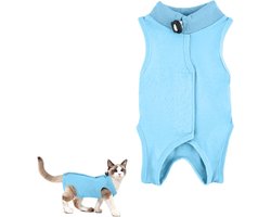 Cat Recovery Bodysuit voor Abdominale Wonden en Huidziekten - Chirurgisch Onesie als E-Collar Alternatief voor Katten en Honden (Blauw, L)