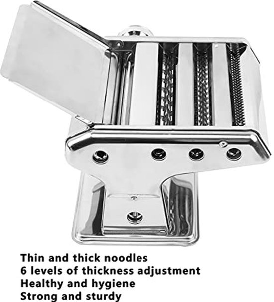 Manuele Pastamachine van roestvrij staal met 6 instelbare standen voor spaghetti, fettuccine en lasagne - Pastamachine 2mm/4.5mm/8mm — afbeelding 2