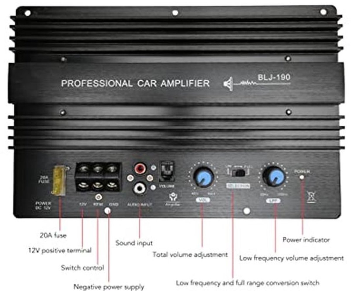 Car Power Amplifier, 1000W Car Audio High Power Amplifier Amp Board Powerful Bass Sub Woofer Board 12V for 8-12 Inch Bass Speaker
