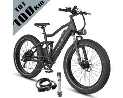 Maxtron MX1 Elektrische Fiets – 624Wh Accu – Actieradius tot 100 km – 26×4.0 Inch Fatbike Banden – Shimano 7 Versnellingen – Verende Voorvork (Aluminium/Staal) – Mechanische Schijfremmen – Stadsfiets – Max. Belastbaar 120 kg – Zwart