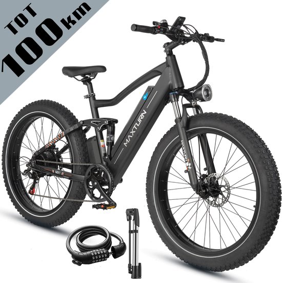 Elektrische fatbike vankel MX1 26×4.0 inch, 250W motor, 624Wh accu, 100 km actieradius, Shimano 7 versnellingen, verende voorvork, schijfremmen