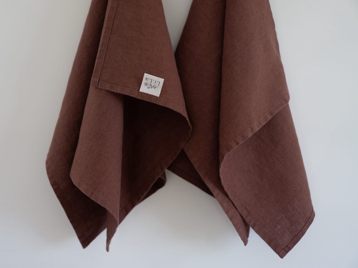 Linnen Label - Duurzaam 100% Europees gewassen linnen theedoeken set van 2 - 45 x 65 cm - Cacaobruin