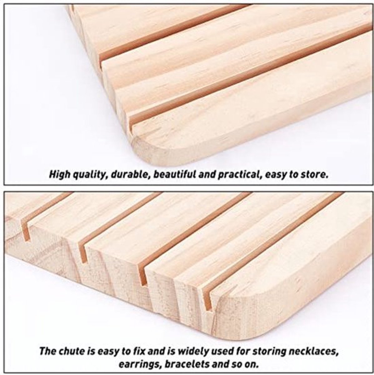 Houten Displaystand, 6 Slots Oorbellenhouder, Peperkorrelkleur, 27.8 x 16.8 x 1.5 cm