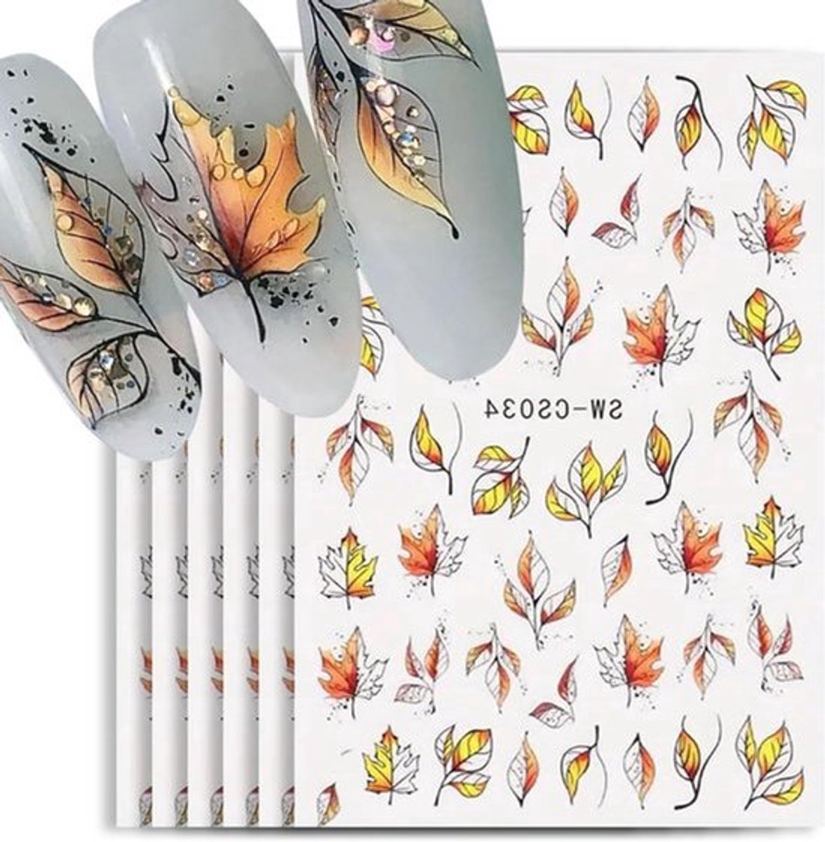 Herfst Esdoornblad Nagelstickers - Set van 6 stuks