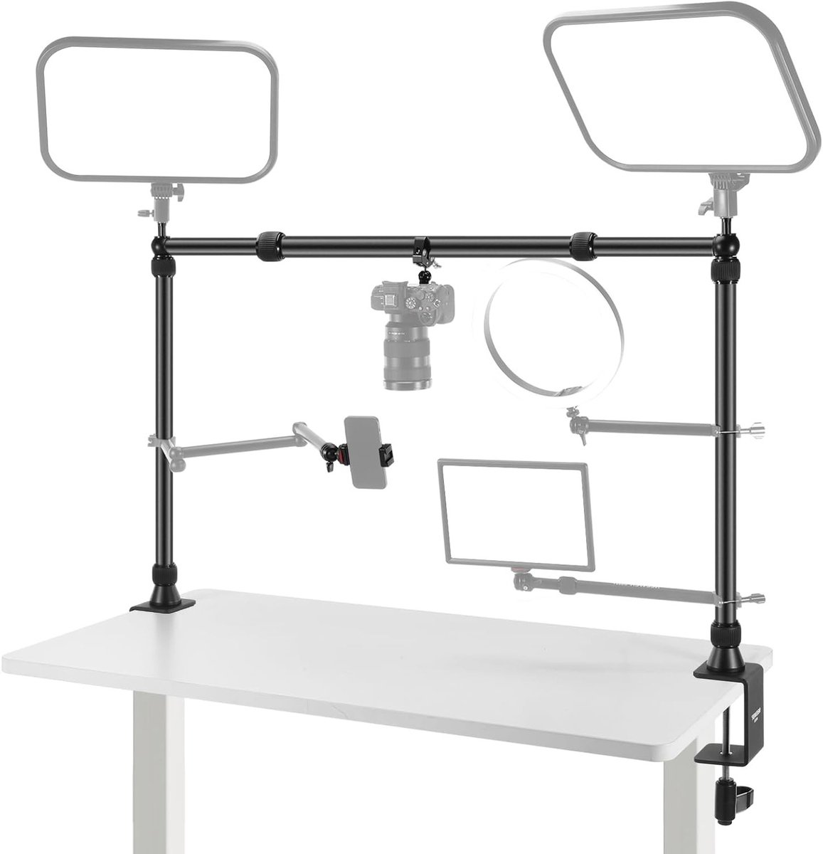 Professionele Rig Camera Houder met 2 Balhoofden, Super Clamp en Verstelbare Hoogte voor Meerdere Apparaten, Maximaal 12 kg Draagvermogen