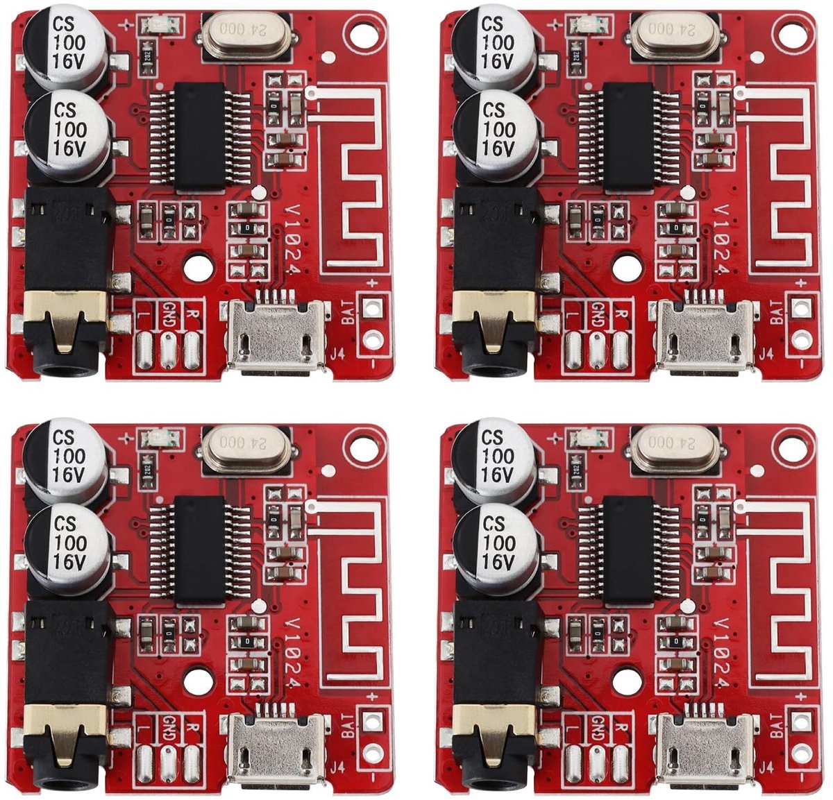 Dailygoods - Bluetooth Audio Versterker Module - 4 stks - Mini Printplaat Decoder - 3,5mm Jack - Geschikt voor Luidsprekers - 30x30mm