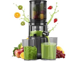 Slowjuicer met 130 mm Brede Vulopening - Voor Hele Groenten en Fruit - Inclusief 2 Bekers - Makkelijk te Reinigen - Elektrische Koude Pers Juicer - Zwart