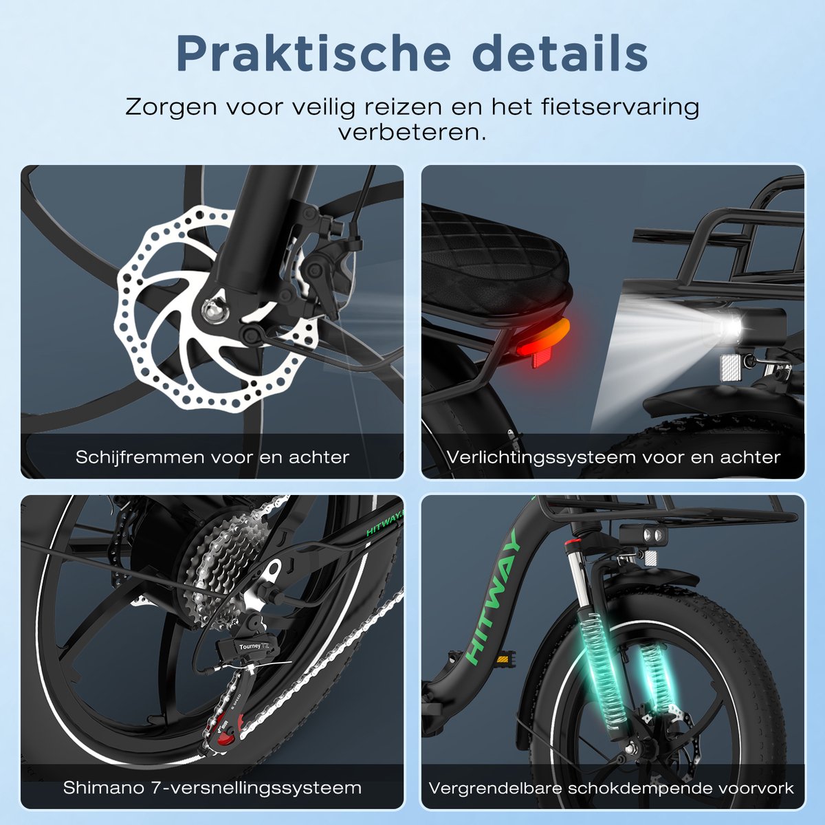 Hitway Elektrische Fiets BK6SL1 - Trendy 20*3.0 Inch Fat Tire City Commuter EBike met Afneembare 36V 15.6 Ah Lithium Batterij - Opvouwbaar Mountain E-Bike met 250W Motor - 7 Versnellingen - IP54 Waterdicht – foto 2