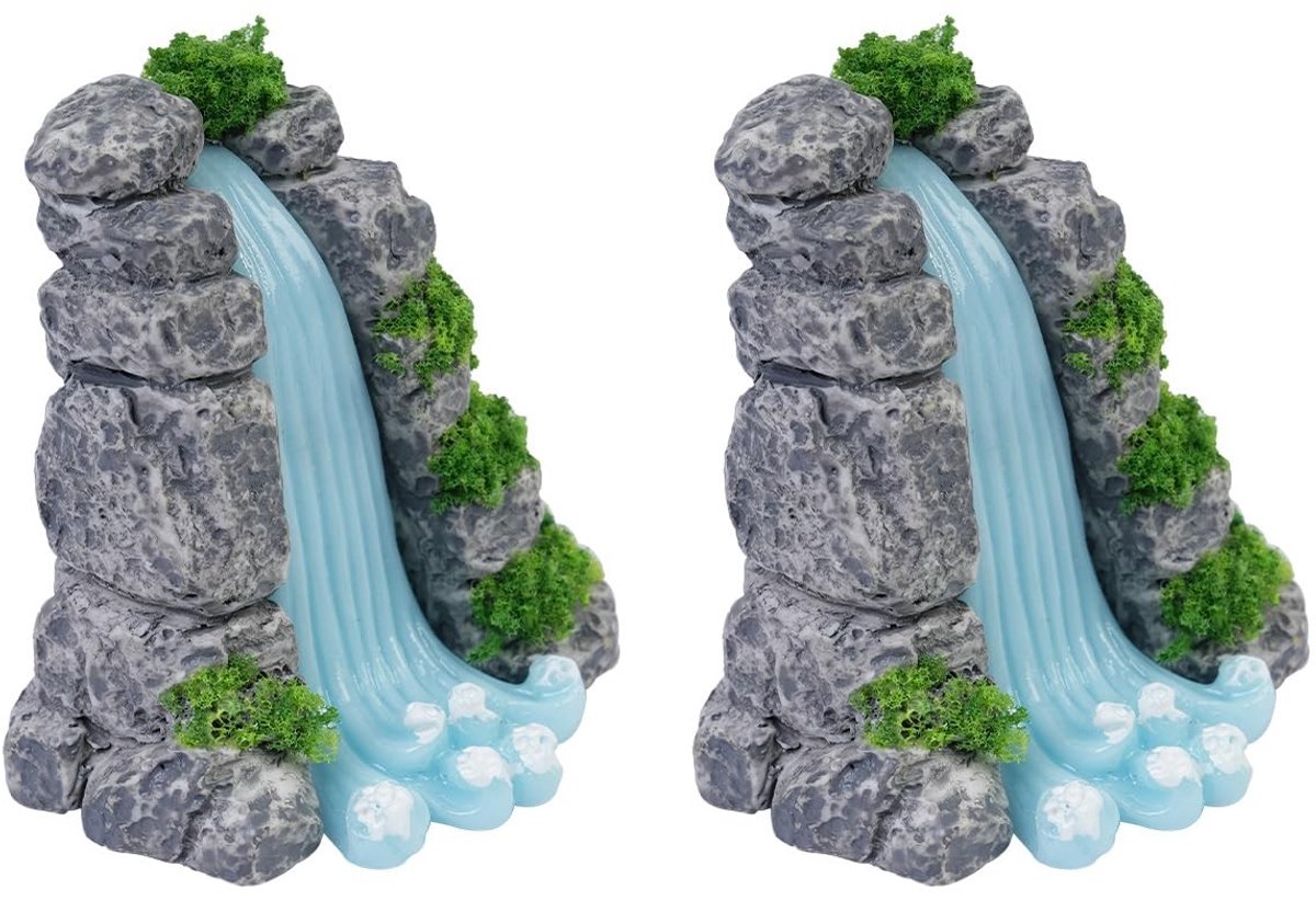 Smoakez - Mini Bonsai Standbeeld - Waterval Decoratie - Zen Tuin Decoratie - Glazen Container - Harsmateriaal - Ideaal voor Thuis en Kantoor