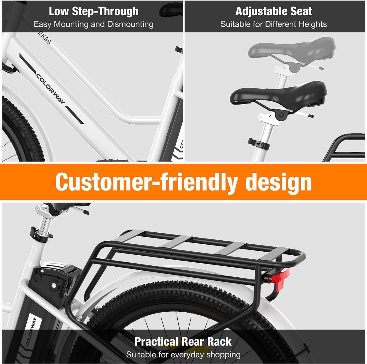 Elektrische Fiets Colorway BK8SL - Trendy 27.5 Inch City Commuter EBike met Afneembare 36V 12Ah Lithium Batterij - Mountain E-Bike met 250W Motor - Damesfiets - IP54 Waterdicht – foto 6