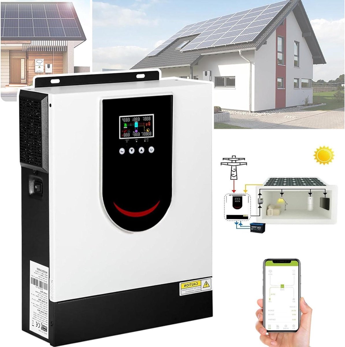 Hybride Zonne Omvormer - Off-Grid Lader - Energie Opslag - Zuivere Sinus - 10.2 KW - Zwart