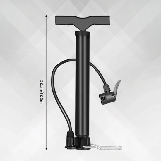 1 set - Draagbare pedaalluchtpomp - met drukmeter voor nauwkeurig oppompen - Bandenpomp - Balpomp - 3,2*32,6 cm - Voor fietsen, scooters, motoren, ballen en buitengebruik - Zwart — afbeelding 2