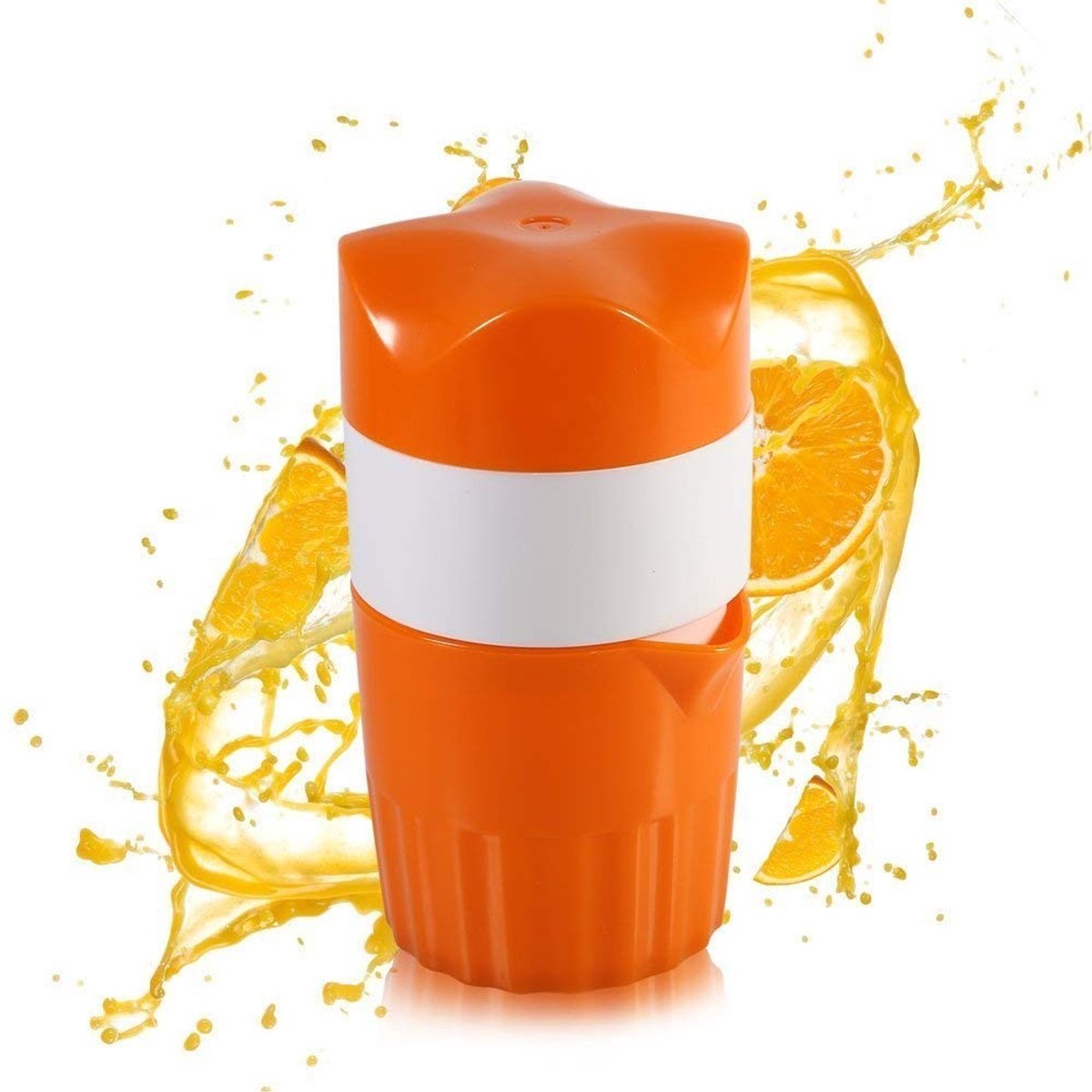 Dailygoods - Handpers Citruspers - Draagbare Citrusvruchtensqueezer - Zacht en efficiënt - Oranje en wit - Voor sinaasappel en citroen - Vaatwasserbes