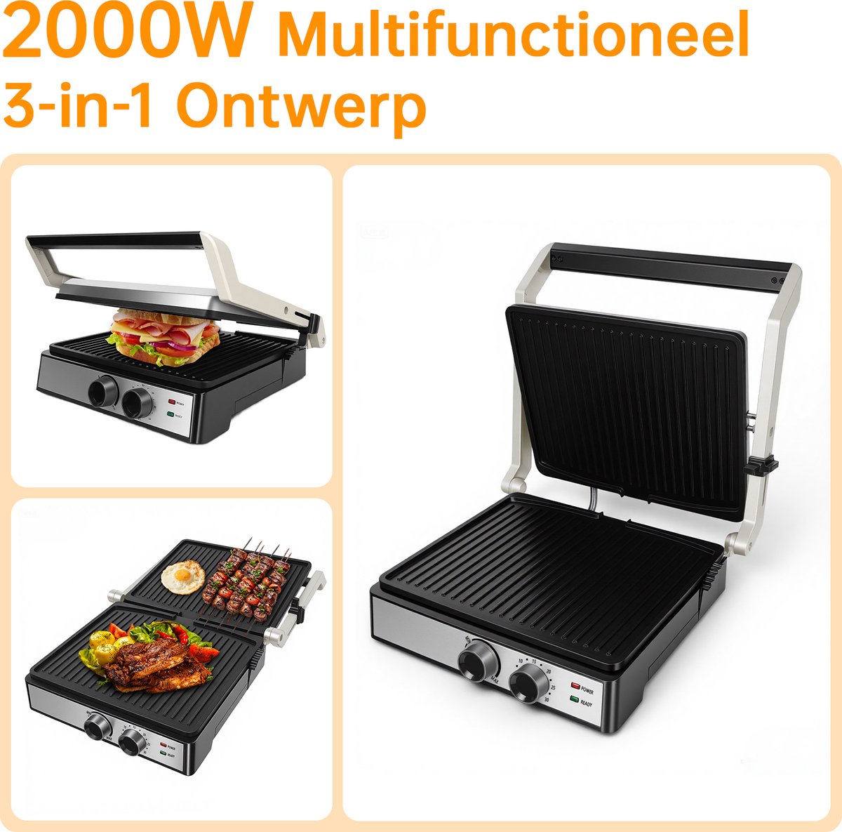 Multifunctionele Ontbijtmachine - Sandwich - 29x35x13 cm - 3-in-1 - 2000W - Anti-aanbak — cadeau in Kookcadeaus - foto 4