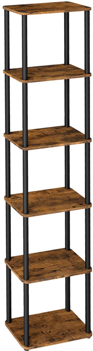 Opbergrek Vloerstaande Hoekplank Hoekboekenkast Plantenrek 38x23,8x173,4 cm Bruin+Zwart Snelle gereedschapsloze montage Ruimtebesparend Stevig en duurzaam frame Eenvoudig schoon te maken Geschikt voor woonkamer, slaapkamer en keuken
