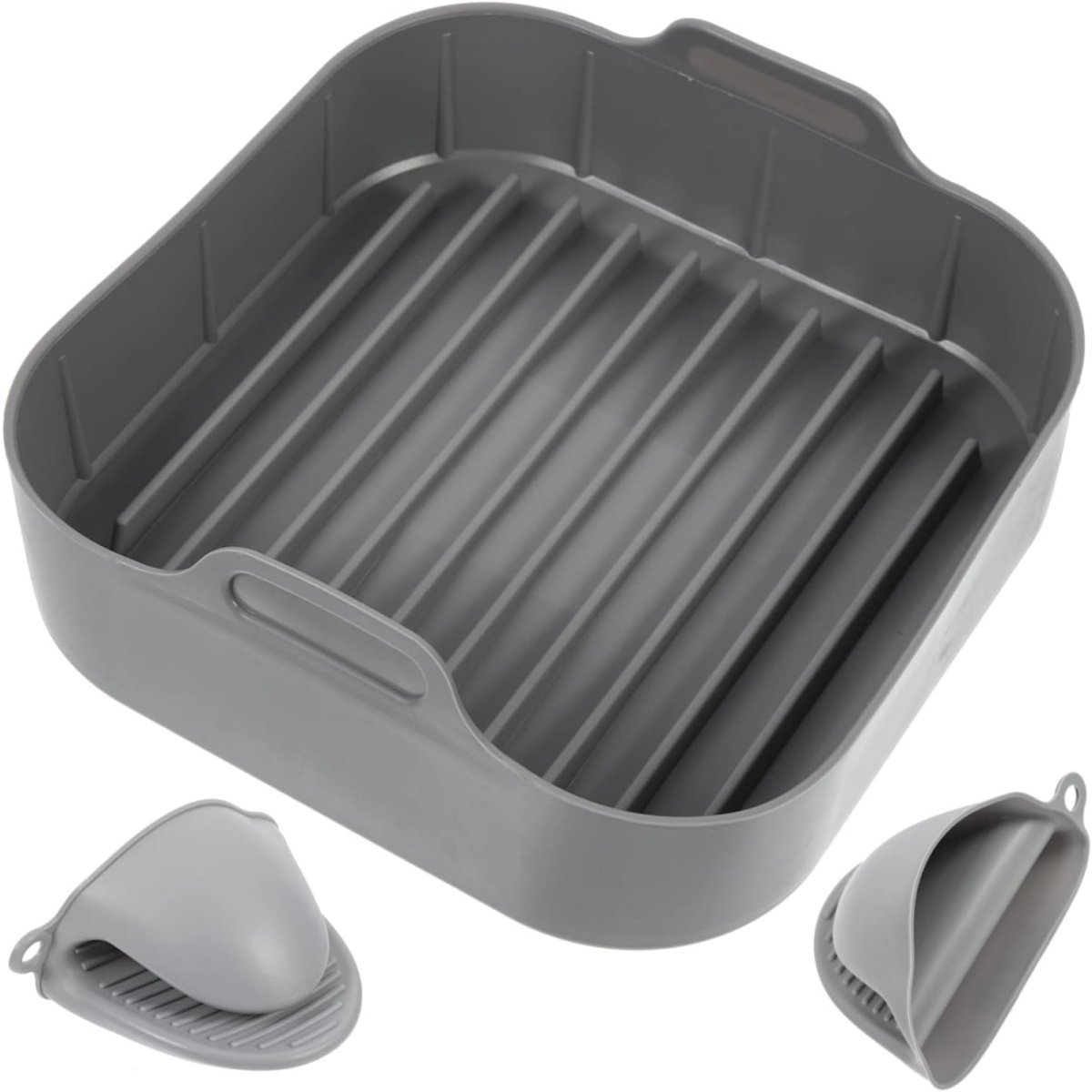 TOVBMUP Airfryer accessoires - Airfryer siliconen bakje vierkant set - Siliconen ovenschaal - Airfryer siliconen bakplaat accessoire - Geschikt voor vierkante bakplaten, ovens en kookplaten - Antiaanbakmat - Set van 3 stuks - 20 cm - Grijs
