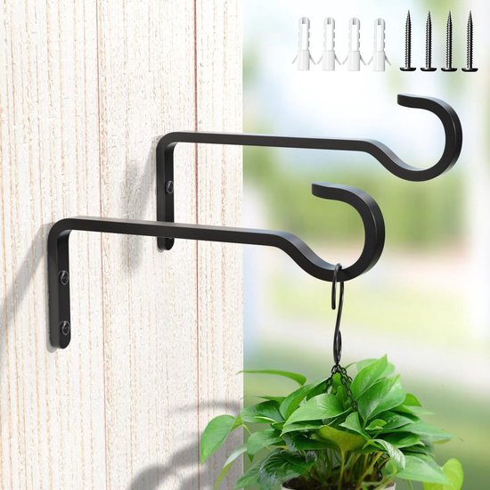 Plantenhaak - Set van 2 - Hangmandrek voor planten - Muurhaak - Haak voor potplanten - 15 cm Wandhaak - Geschikt voor Planten, Voederhuisjes, Windgongen, Lantaarns, Oliebrander - Zwart