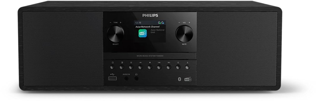 PHILIPS TAM6500 Watt micromuzieksysteem, Bluetooth 6.0, Auracast, DAB+/FM-radio, CD/USB/audio-ingang, Bassreflex-luidsprekers, kleurenscherm, afstandsbediening, gerecycled plastic – Zwart