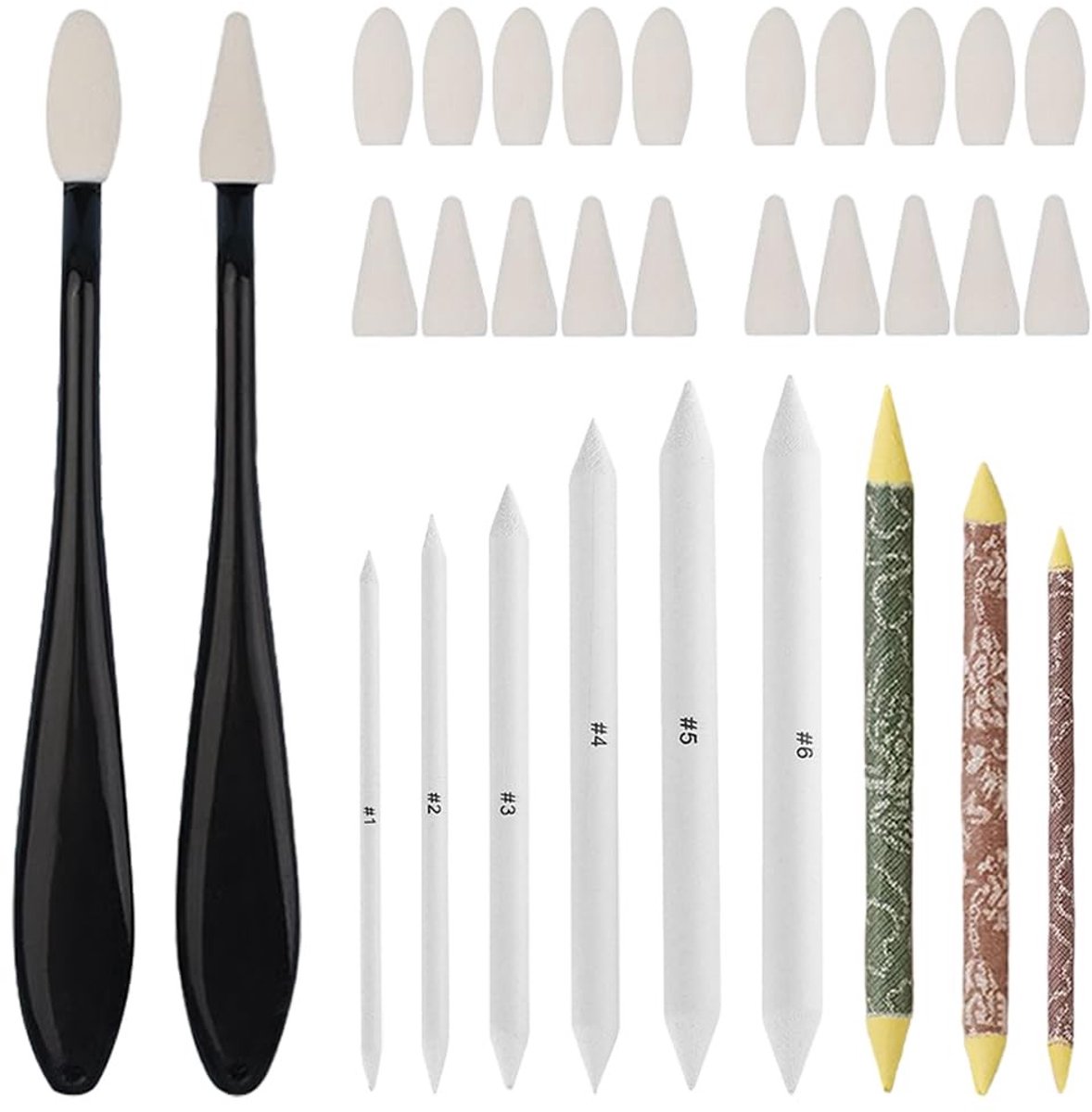 Elzusha - Tekengereedschap - 31 Stuks Mengset - Wrijf- en Mengstronken - Wit - Kunstbenodigdheden - Perfect voor Kunstenaars - Creatief en Praktisch