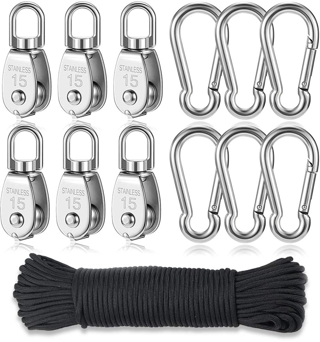Dailygoods - Roestvrij stalen katrol - 6 stuks blokkabelrol - Duurzaam en sterk - 10 x 10 x 2 cm - Geschikt voor touwen - Ideaal voor takels
