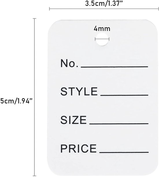 1000 stuks kleine prijsetiketten - hangetiketten en prijskaartjes voor kleding - 3,5 x 5 cm - vlooienmarkt en sieraden display (wit) van Merkloos	 — afbeelding 4