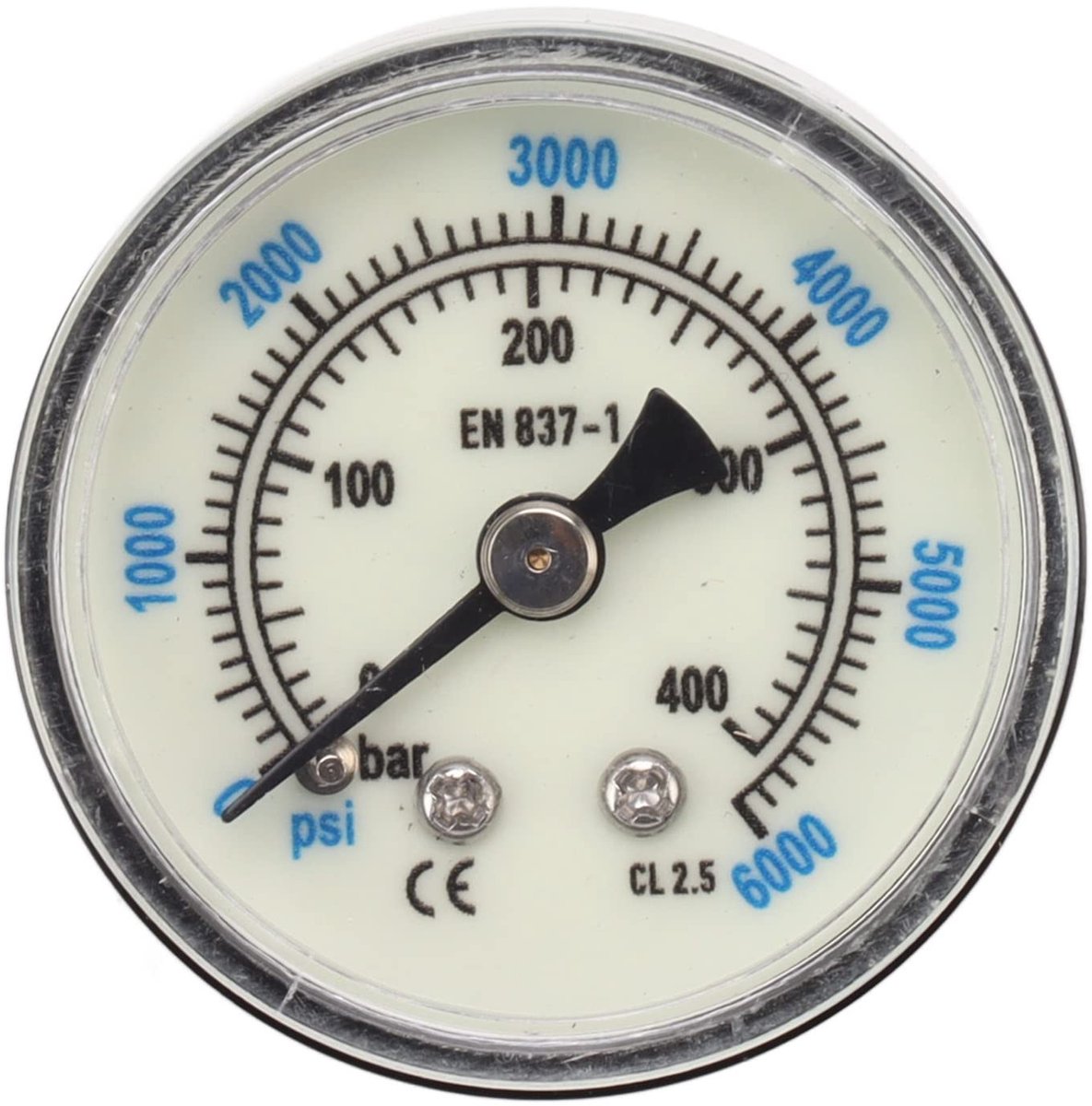 Elzusha - CO2-manometer - Luchtdrukmeter - Dubbele schaal - 6000 psi - Mechanische manometer - Geschikt voor gas- en waterdrukmeting - Compact formaat