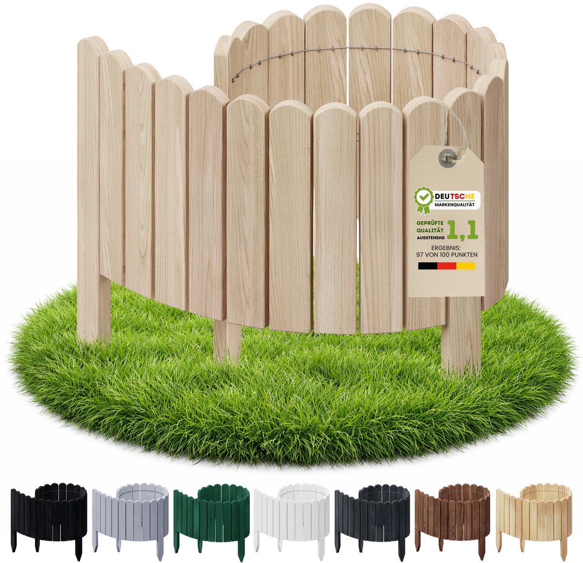 Floranica rolborder hout - 100 cm - 10 cm hoog - onbehandeld - ronde bovenkant - boomspiegel - grenen Houtkleur