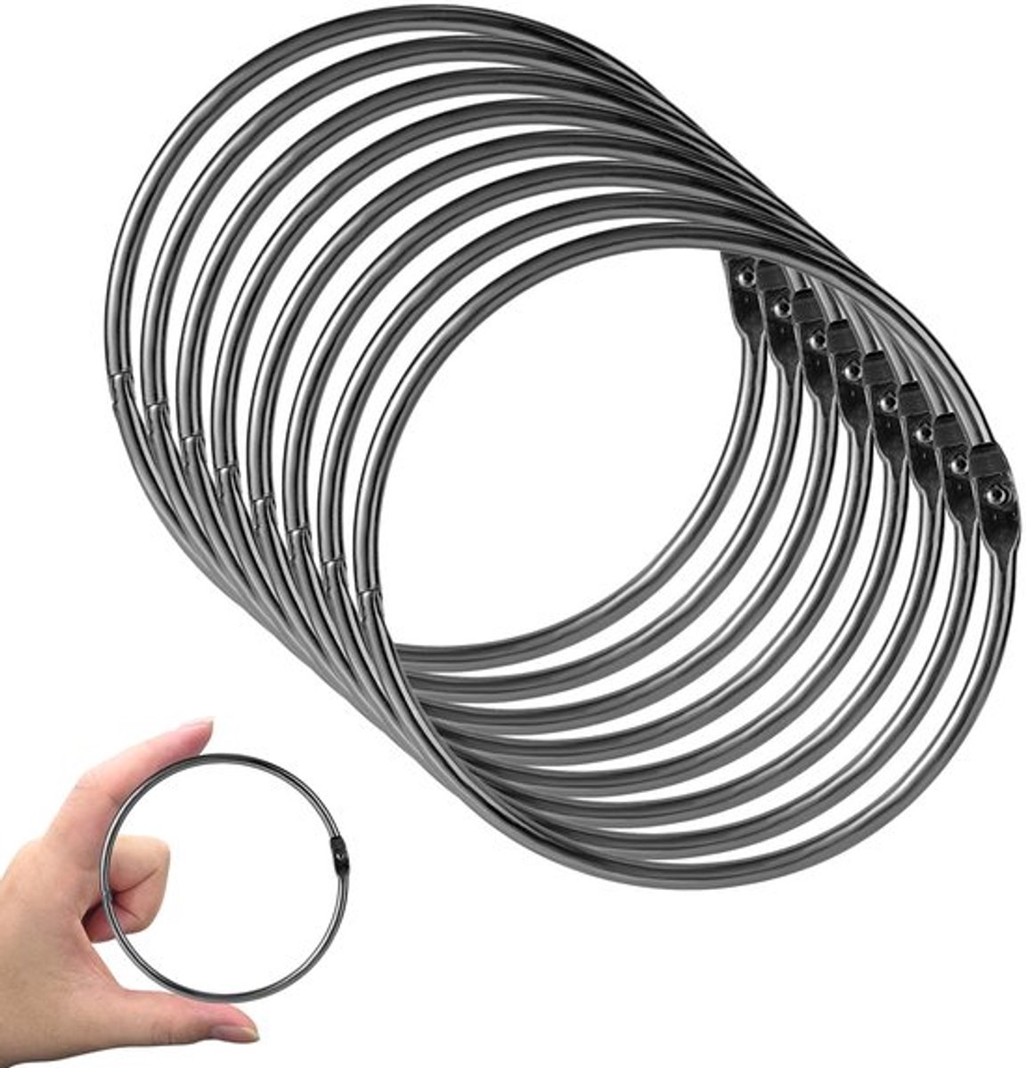 8-Pcs Ringbanden - 103mm Zwarte Metaal Boekringen voor Documenten en Creatief Werk