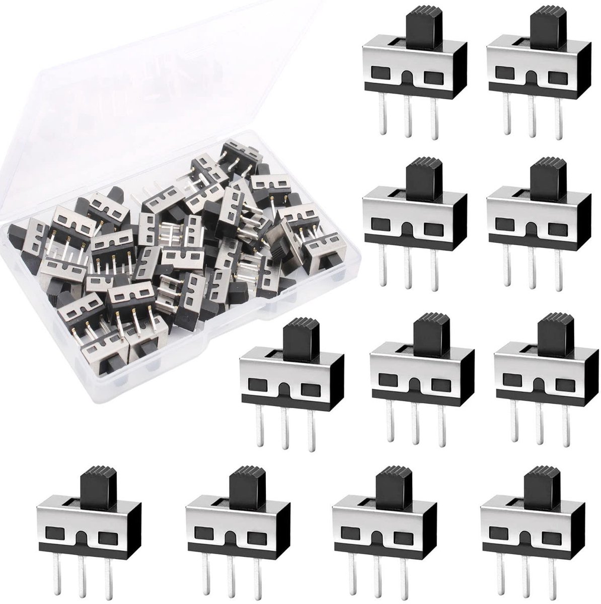 Arduino Mini Slide Switch - 50 Stuks, 1P2T SPDT Solder Switch, AC 125V, 2A