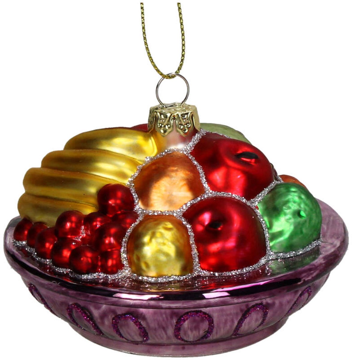 HD Collection Kerst Ornament Fruitmand Glas Multi 9,5cm