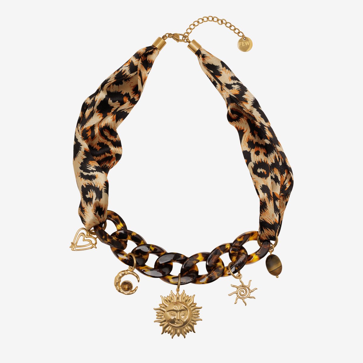 Essenza Leopard Scarf Bandana With Pendants Necklace