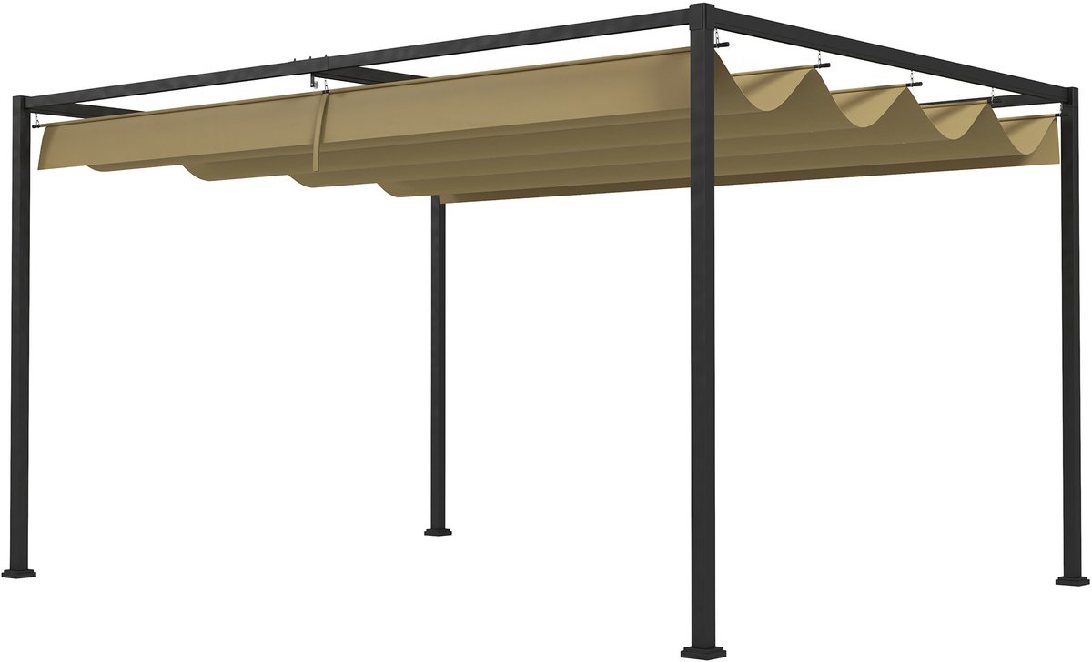 Pergola - Prieel - Paviljoen - Terras - Weerbestendig - Metalen Frame - Met zonwering - Khaki