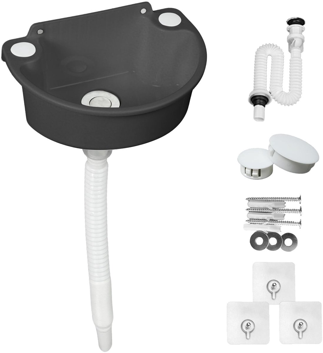 Virtubuy - Kunststof wastafel - Handwasbak - Eenvoudig te installeren - Grijs - Tuin en garage - Ideaal voor camper en kelder