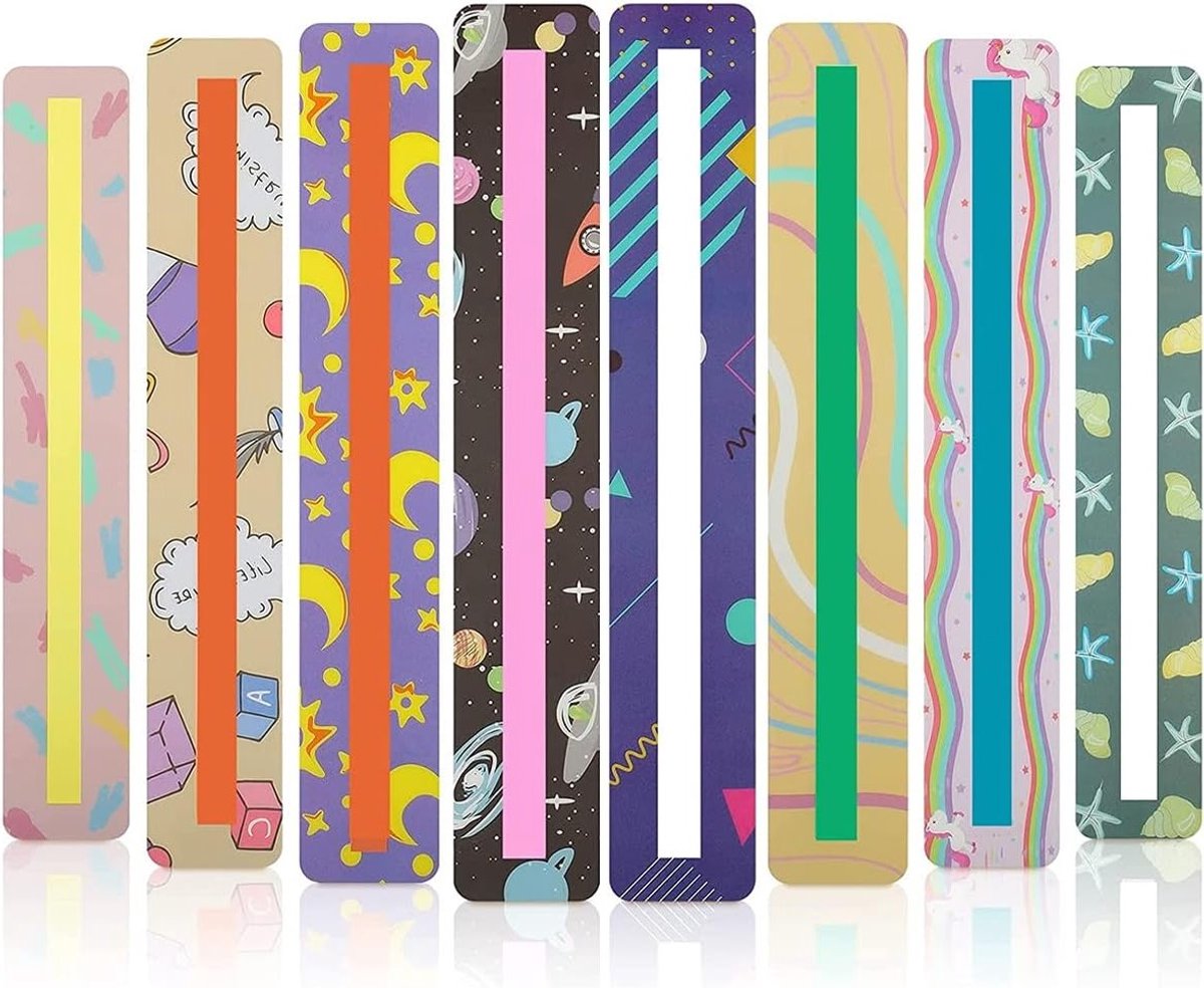 8-delige Leesliniaal Set voor Kinderen - Leeshulpmiddel, Boekenlegger en Dyslexie Overlay met LED Verlichting