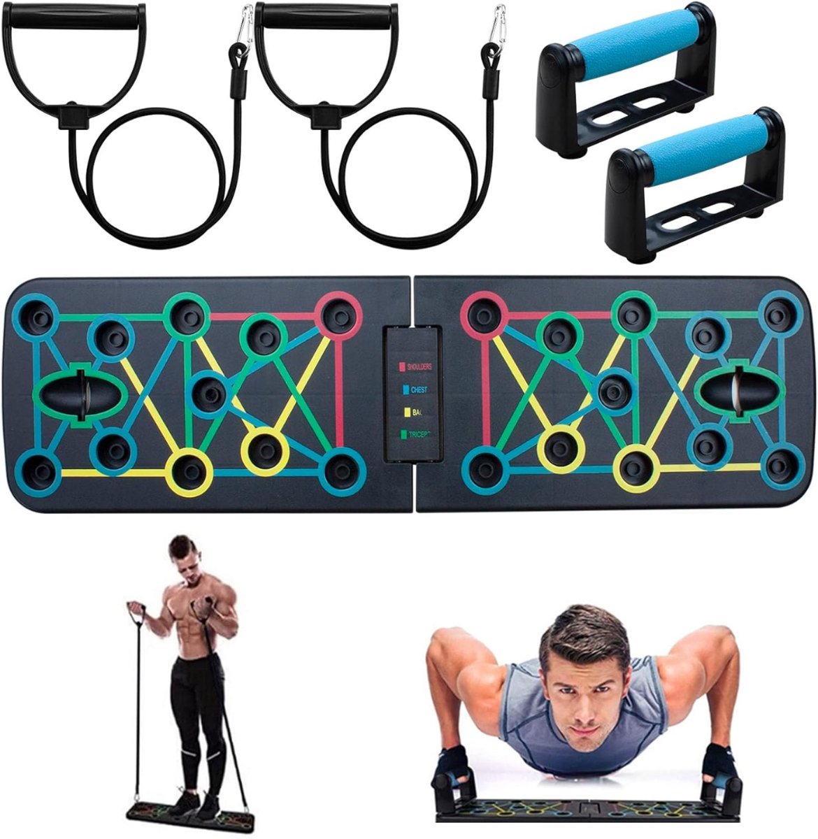 RUX® Push-upbord - Parallettes - Push-upbord - zwart - 64cm x 18cm x 2cm