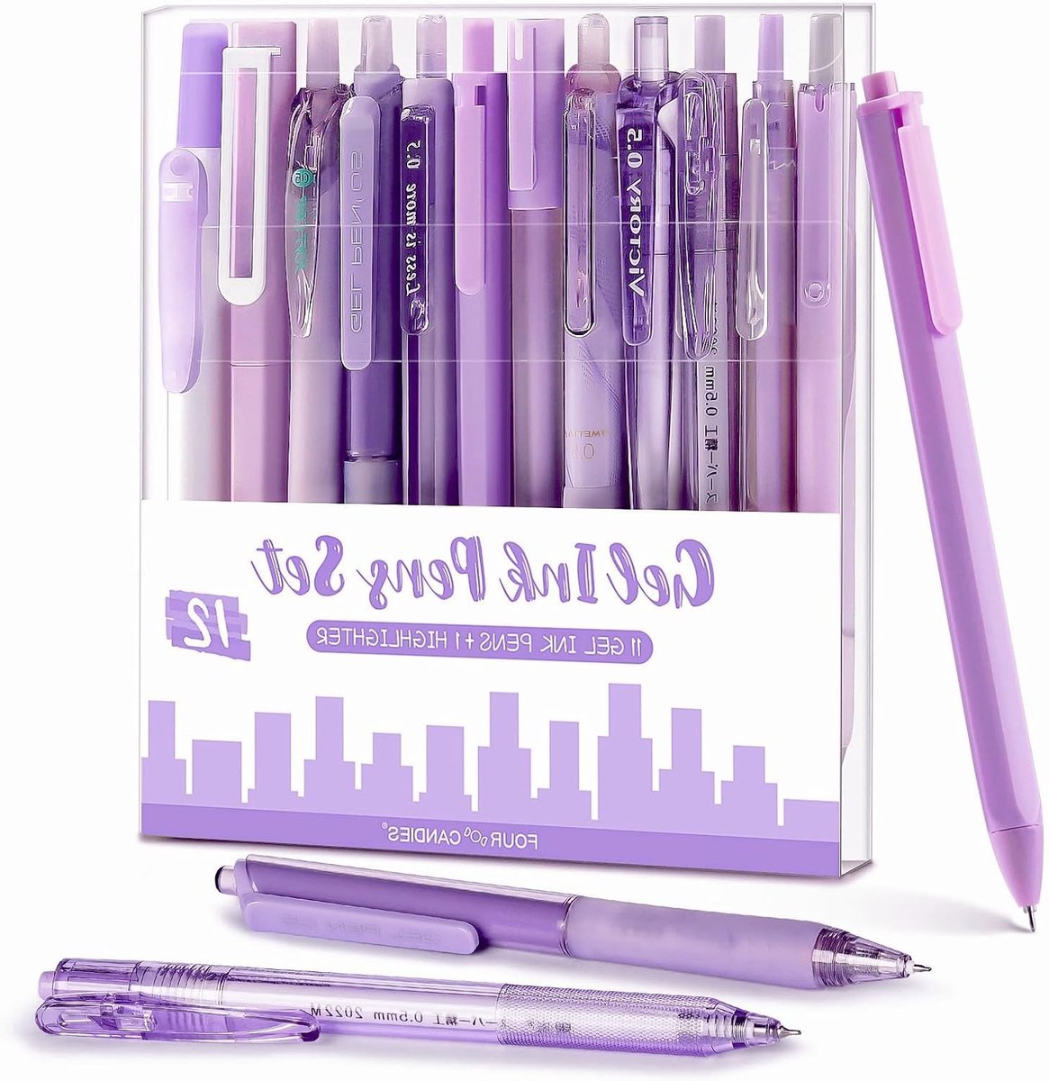 Set van 12 pastel gelpennen, 11 zwarte pennen en 1 markeerstift met retractable 0.5mm fijne punt voor creatief schrijven en tekenen