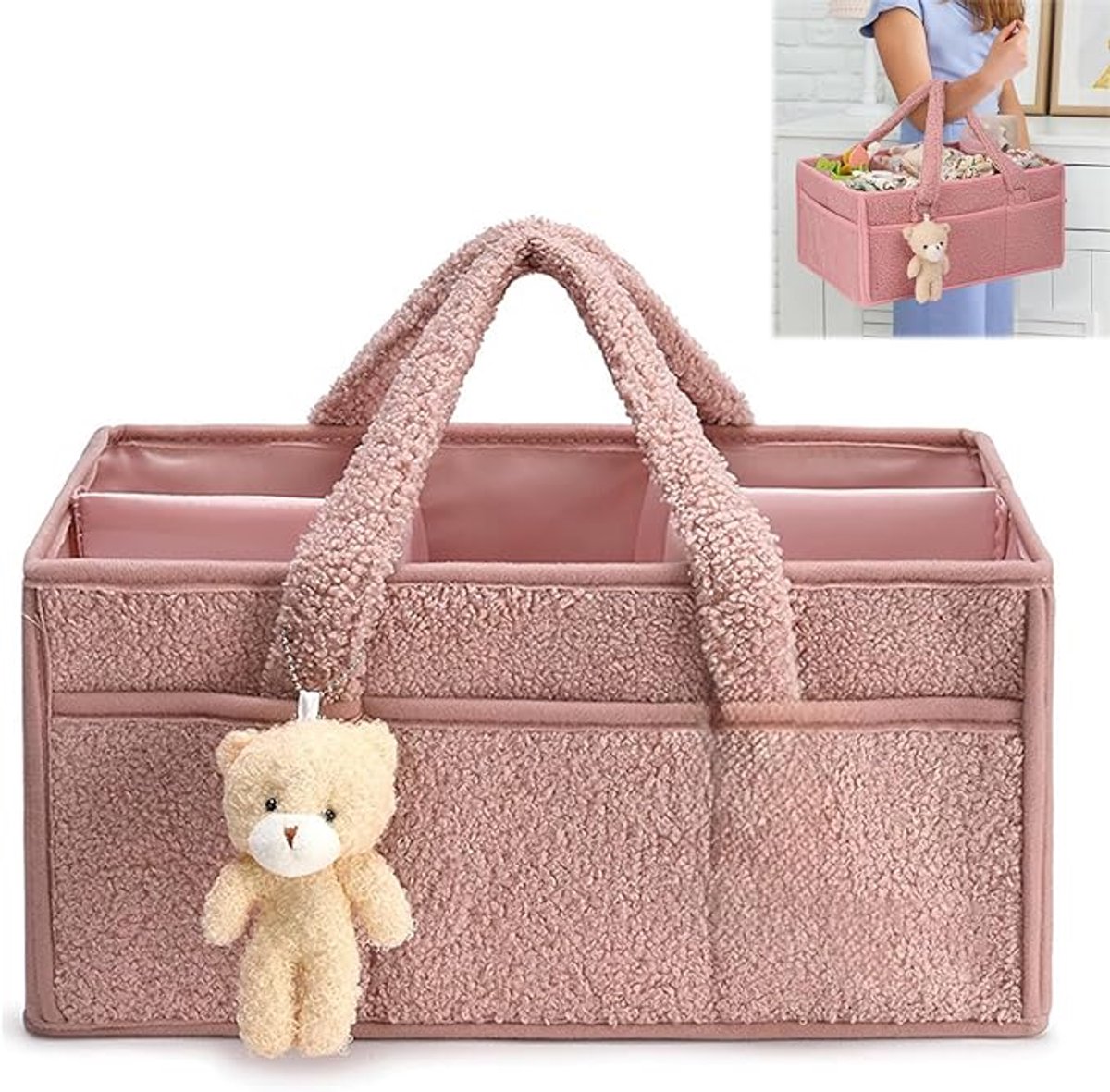 OLOEY Draagbare baby luier verzorging mand-baby urine niet nat voltooien verzorging mand-baby artikelen verzorging doos-sensorische verzorging tas met verstelbare scheidingsplaat-opvouwbare sensorische verzorging tas-(roze)